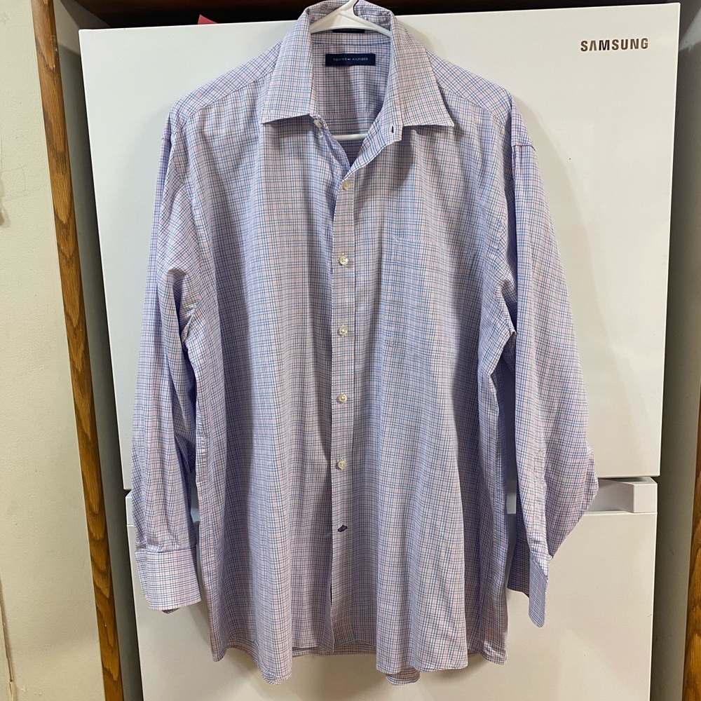 Tommy Hilfiger Men's Purple Checkered Dress Shirt